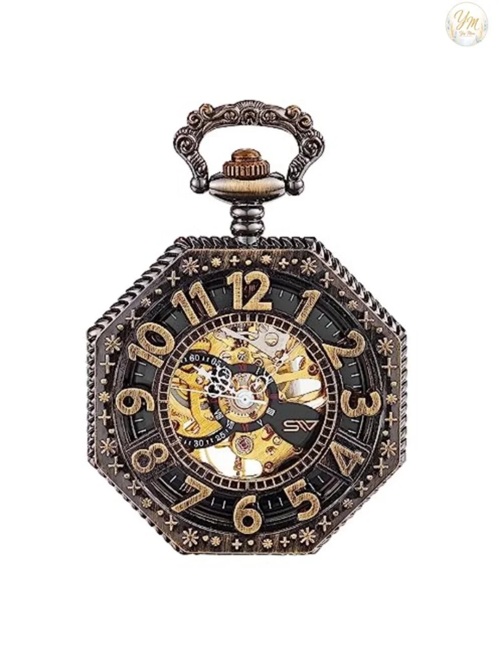 Vintage Mechanical Pocket Watch with Chain - Steampunk Costume Accessory